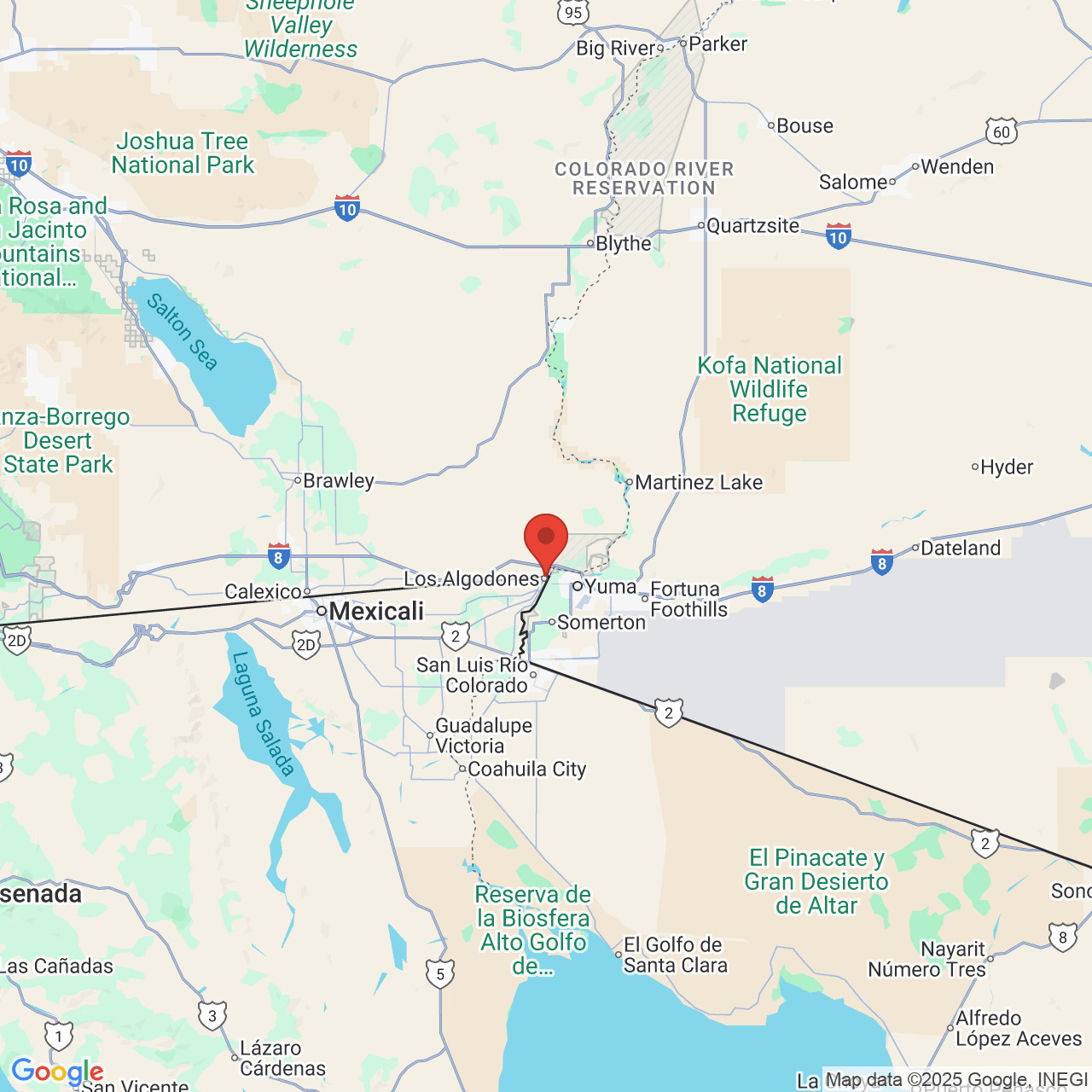 Google map image of our location in Av. A B.C MX, entre calle 3ra y 4ta Vicente Guerrero, B.C.